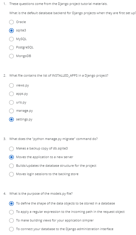  1. These questions come from the Django project tutorial materials. What