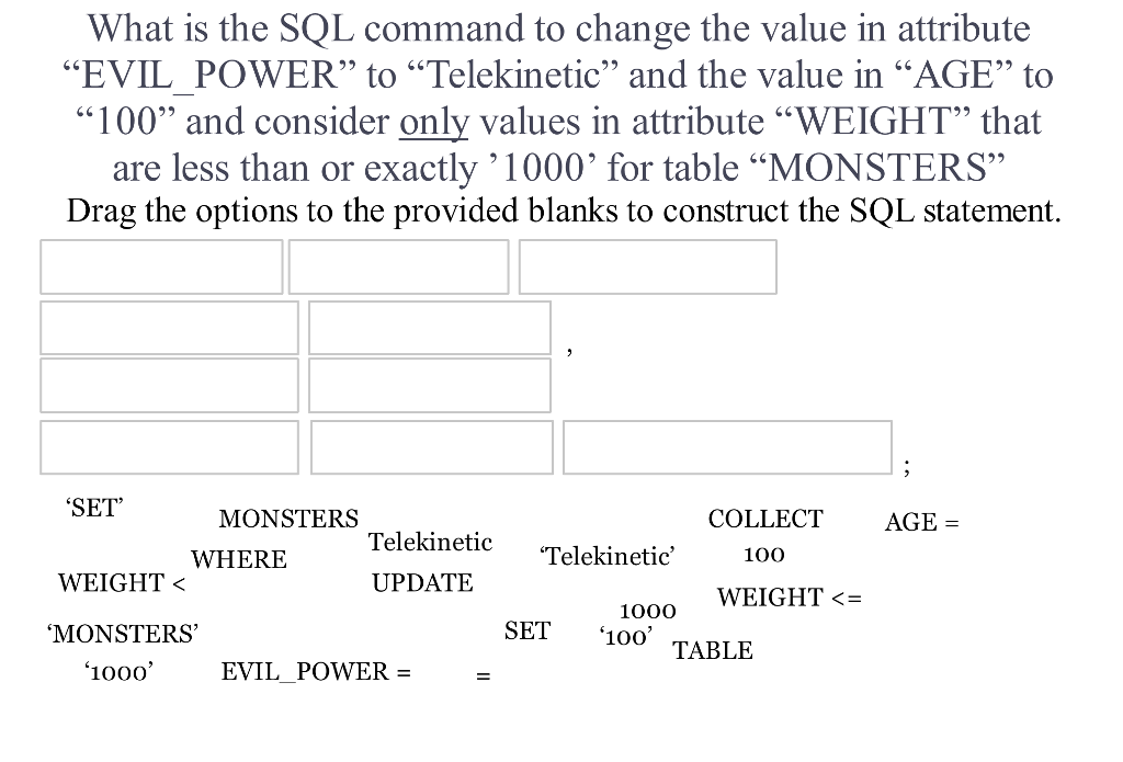  What is the SQL command to change the value in attribute