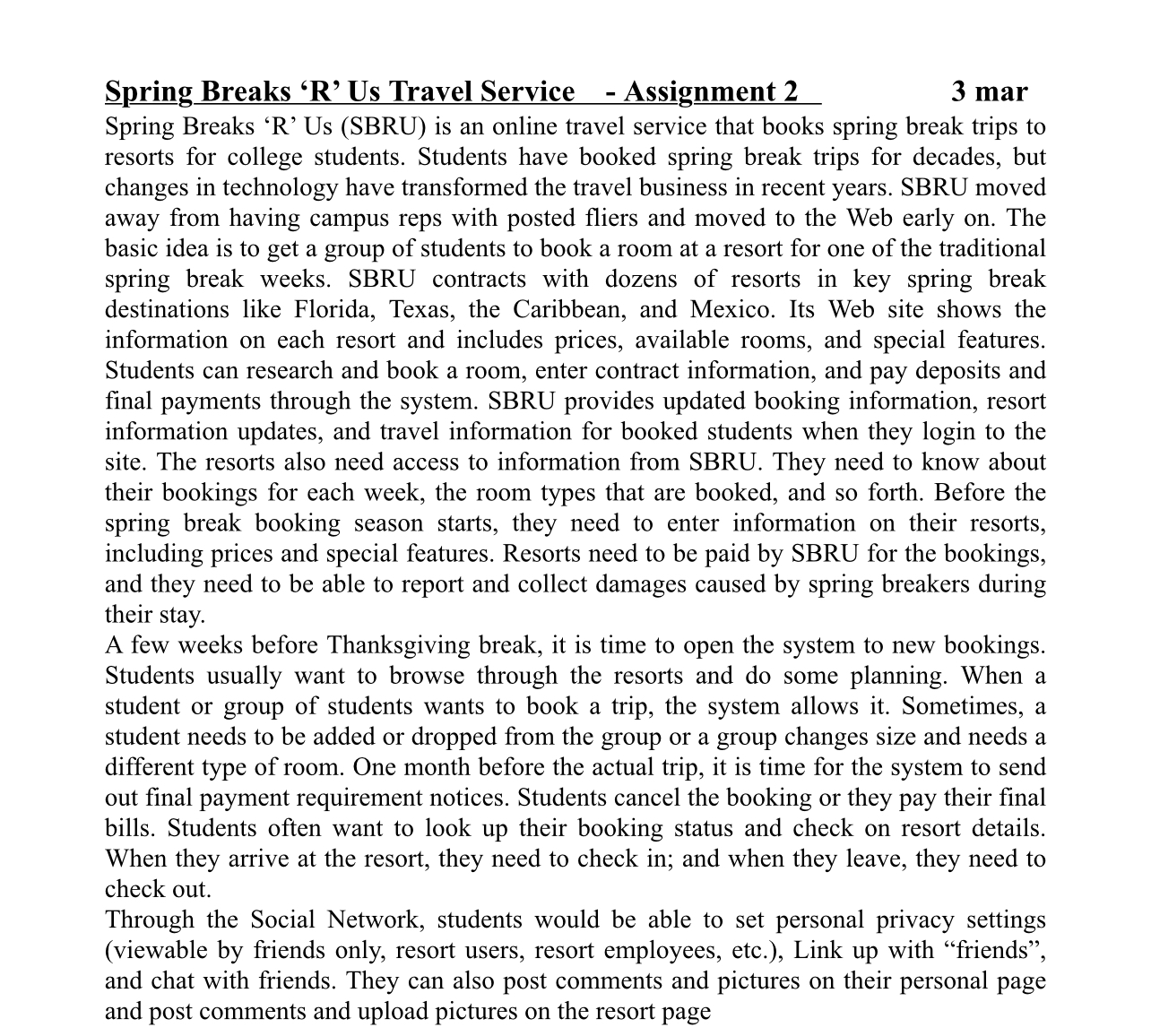  Spring Breaks 'R' Us Travel Service - Assignment 2 3 mar