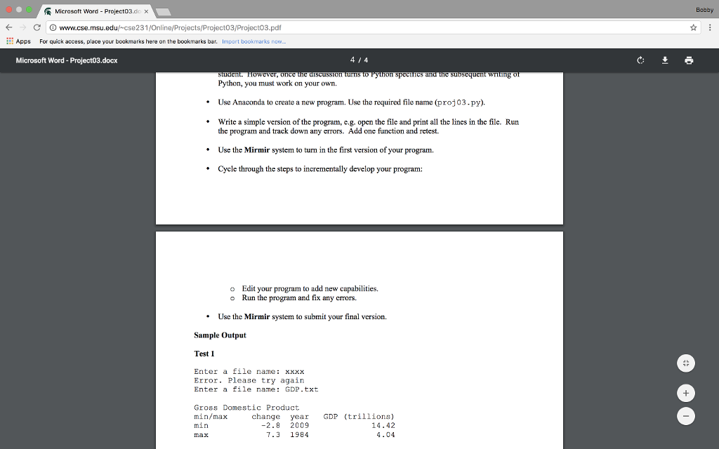 again. Microsoft Word Projecto3 C O www.cse.msu.ed 231/Online/Projects/Projecto3/Projecto3.pdf Apps For quick access,