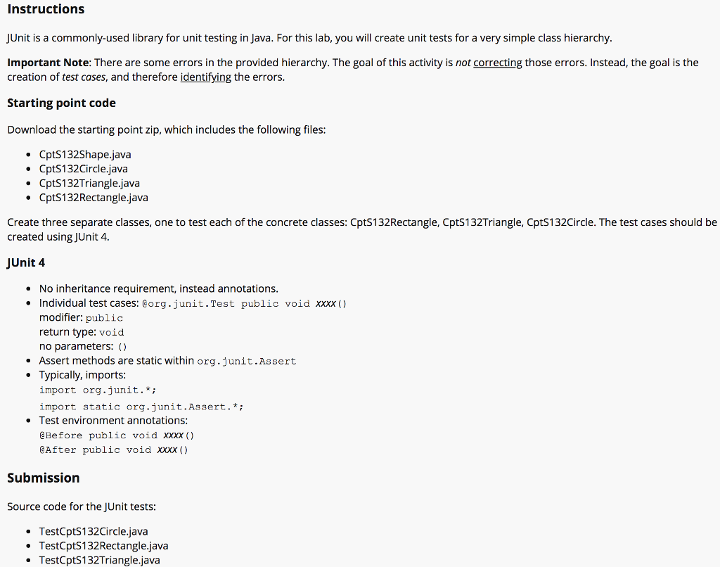 I have included each of the .java classes below the instructions public