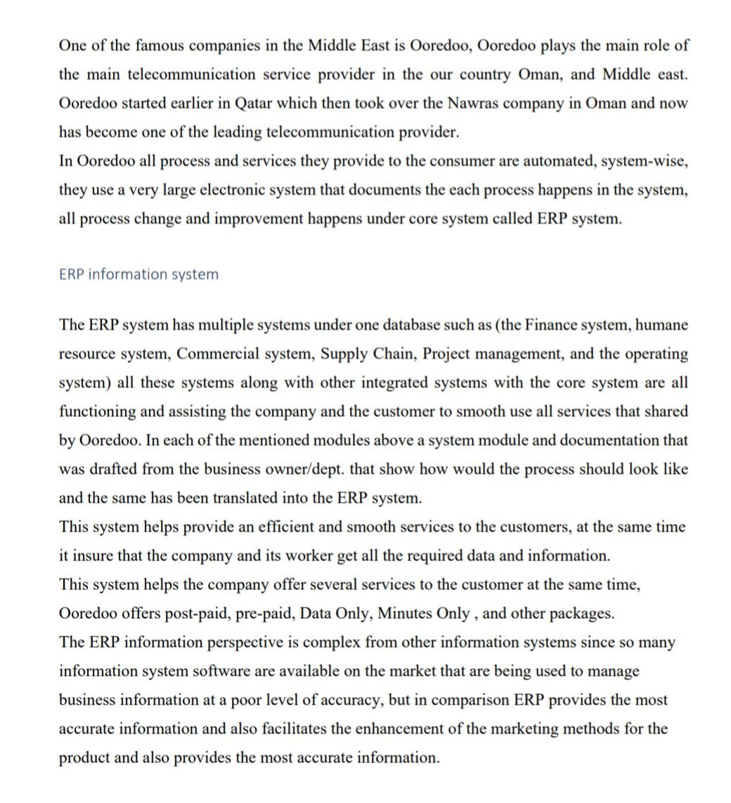 ERP information system is assignment 1 and below are the tasks