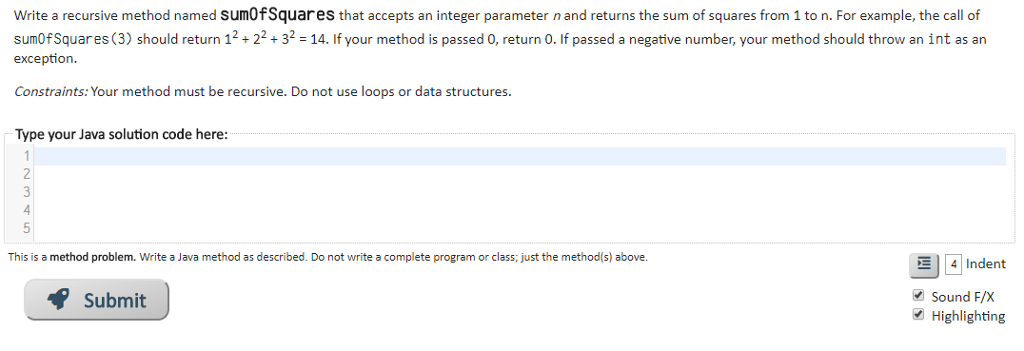  Write a recursive method named sumOf Squares that accepts an integer