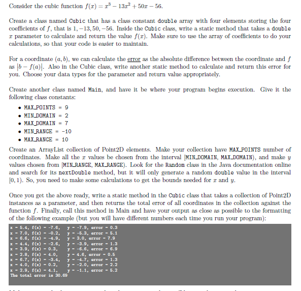 Write this code in java oriented Consider the cubic function f(1) =