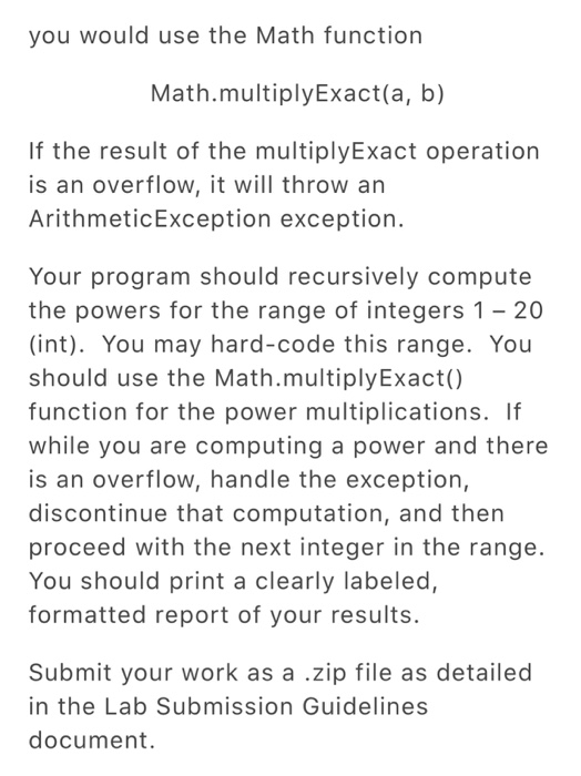 recursive coding, the Java Math class, and exception handling You are to