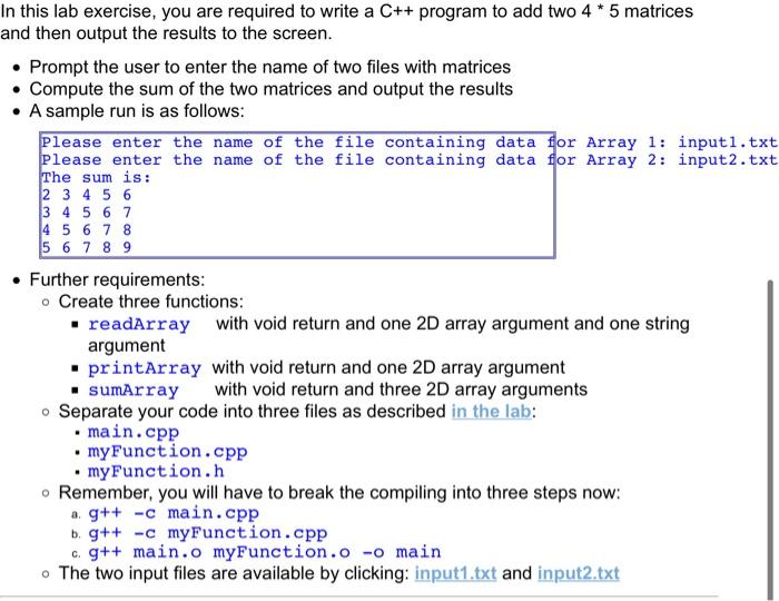  In this lab exercise, you are required to write a C++
