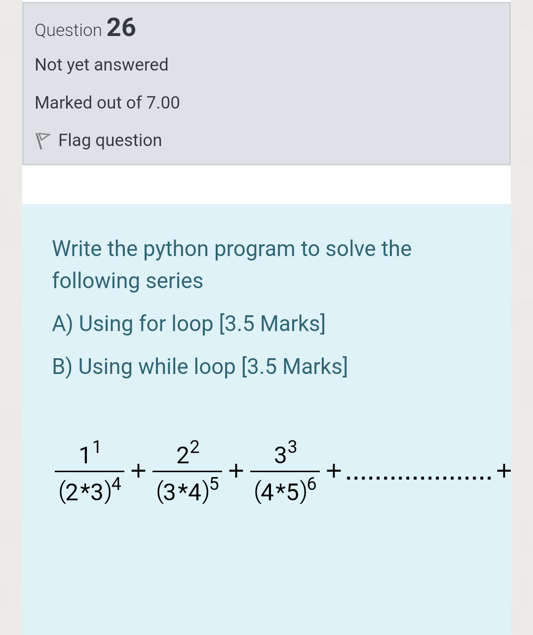  Question 26 Not yet answered Marked out of 7.00 P Flag