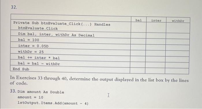  Variables, input and output in programming using visual basics. In Exercises