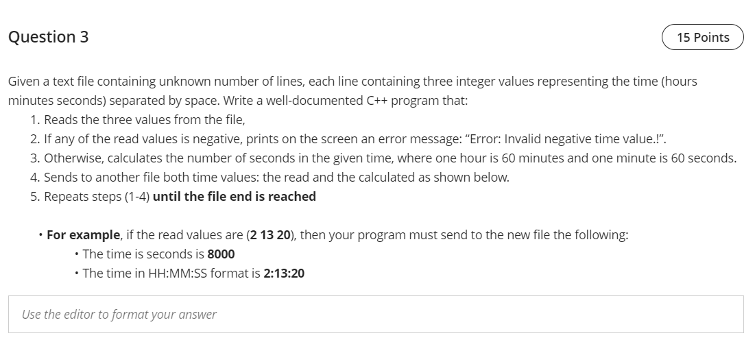 c++ Question 3 15 Points Given a text file containing unknown number