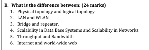  B. What is the difference between: (24 marks) 1. Physical topology