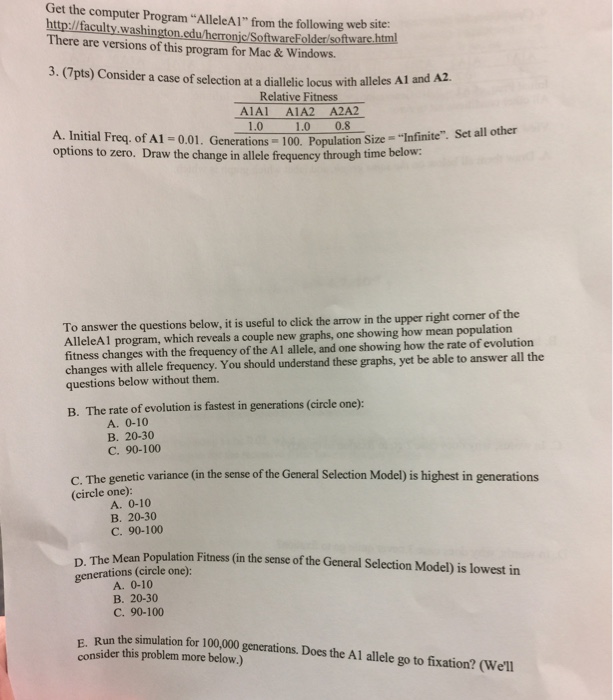  Get the computer Program "AleleAl from] the following web site: http://fac