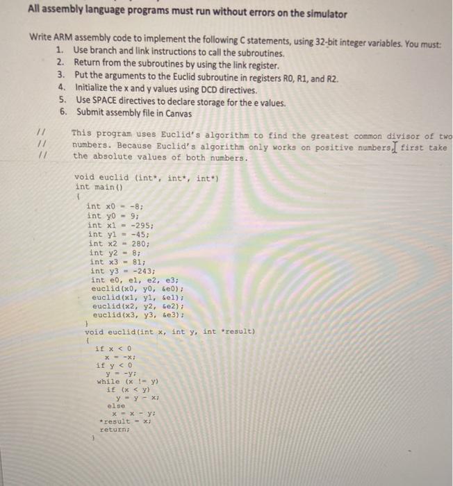 please help, ARM ASSEMBLY All assembly language programs must run without errors