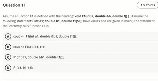  Question 11 1.5 Points Assume a function F1 is defined with