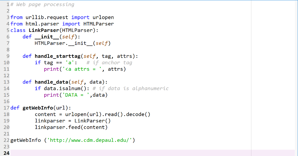 Write a function getWebInfo( ) that takes as input a URL and