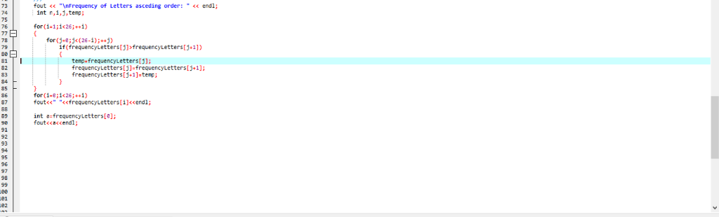 I am having a difficult time trying to display frequency of letter