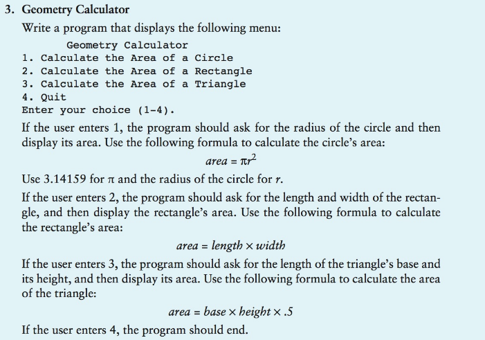 Need answer in the FLOWGORITHM program with screenshots. Thanks 3. Geometry Calculator