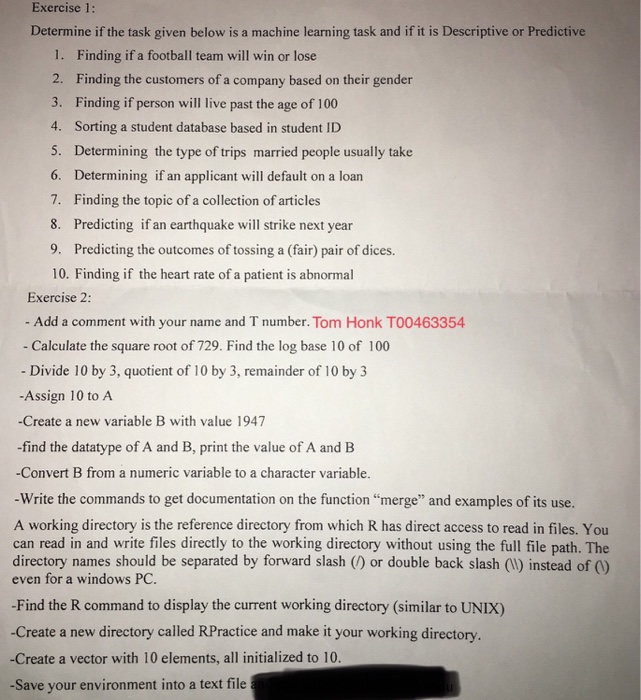  I NEED ANSWER FOR EXERCISE 2 ONLY PLEASE. EITHER FULL ANSWER