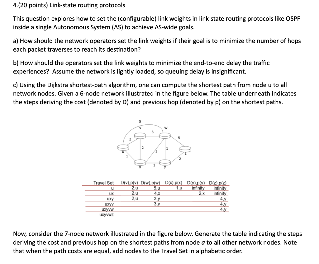 4.(20 points) Link-state routing protocols This question explores how to set