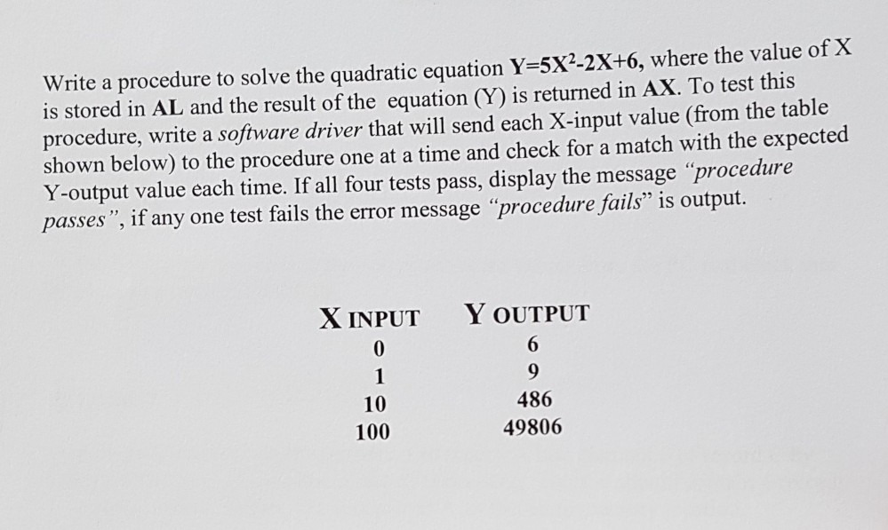  assembly language program Write a procedure to solve the quadratic equation