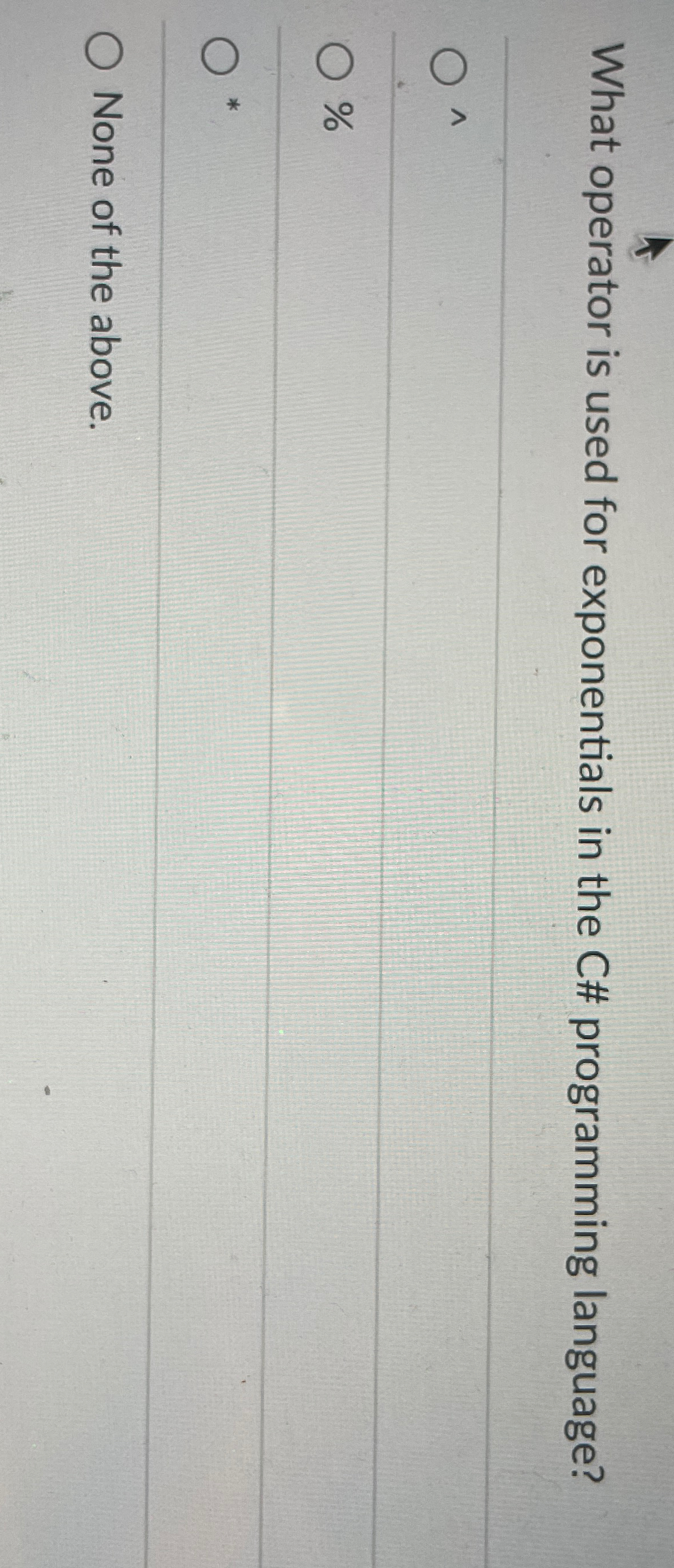  What operator is used for exponentials in the C# programming language?