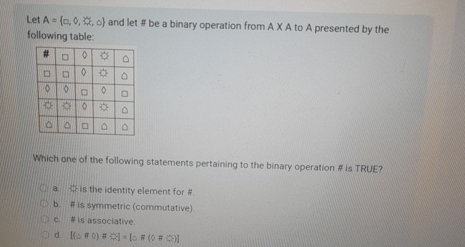  Let , and let # be a binary operation from AA