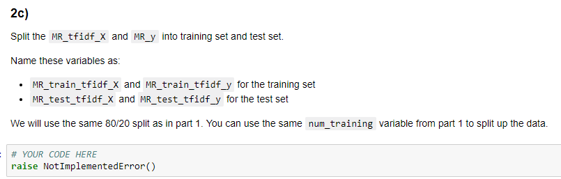2c) Split the MR_tfidf_X and MR_y into training set and test