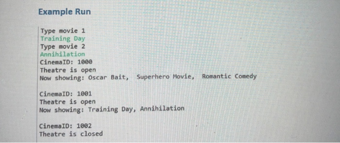 class for representing a movie theatre called Cinema with the following properties: