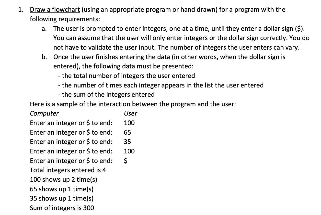 1. Draw a flowchart (using an appropriate program or hand drawn)