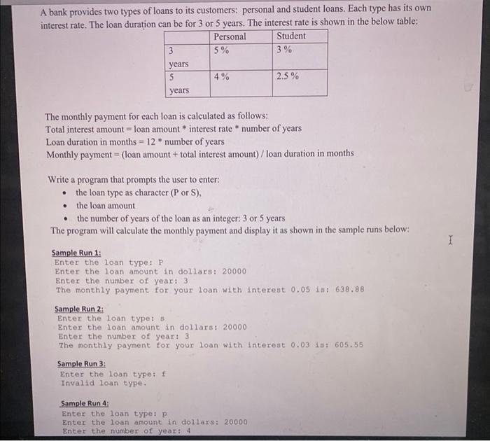 problem 1 write java script A bank provides two types of loans