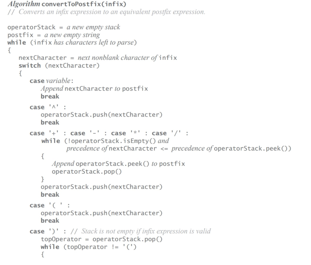 Write a java code to implement the infix to postfix algorithm as