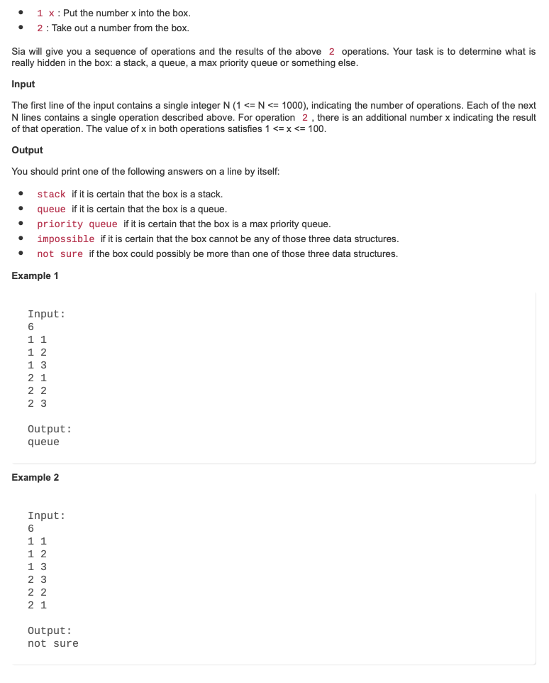  Write solution in java 1 x: Put the number x into