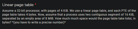  Linear page table * Assume a 32-bit processor, with pages of