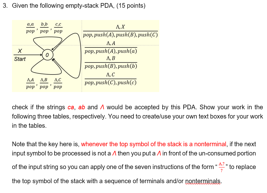  3. Given the following empty-stack PDA, (15 points) check if the