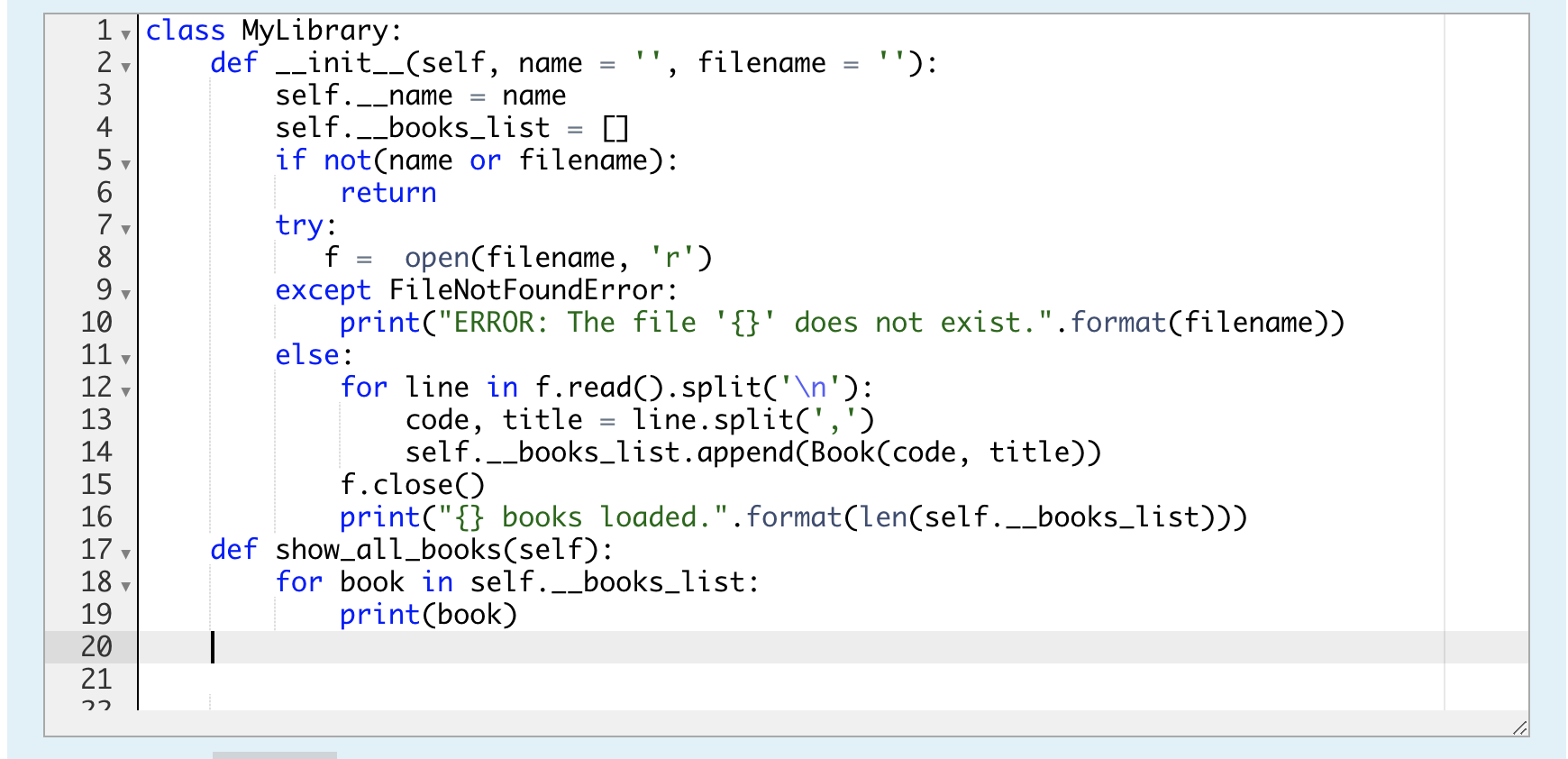 code) method which takes a book code as a parameter and searches