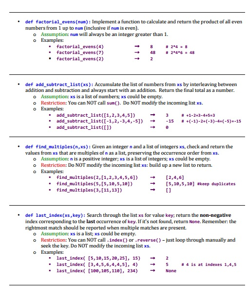 Write these functions on python, Help!! def factorial_evens(num): Implement a function to