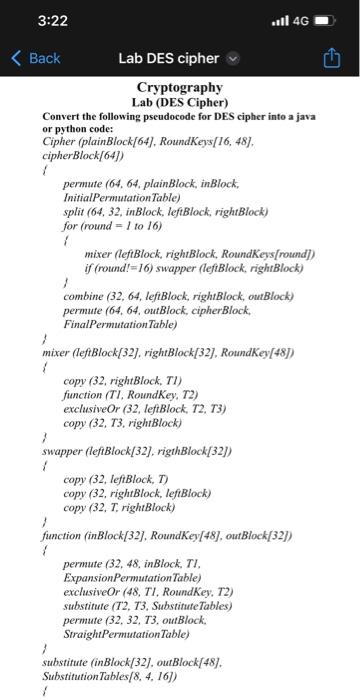  kindly convert the pseudo code to a java code Cryptography Lab