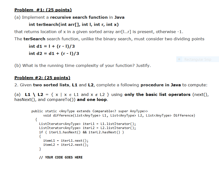 Please include the following header for each Java program: /********************************************************************* Purpose/Description: Problem