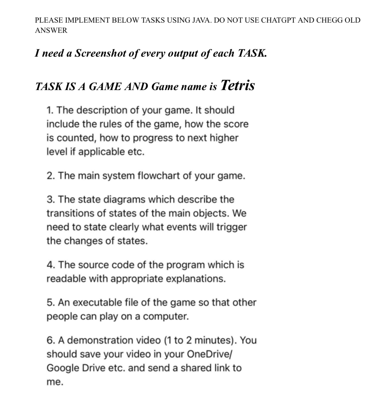  PLEASE IMPLEMENT BELOW TASKS USING JAVA. DO NOT USE CHATGPT AND
