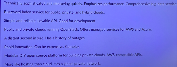 a selection. Select 1 for each question: Match the Cloud Computing providers