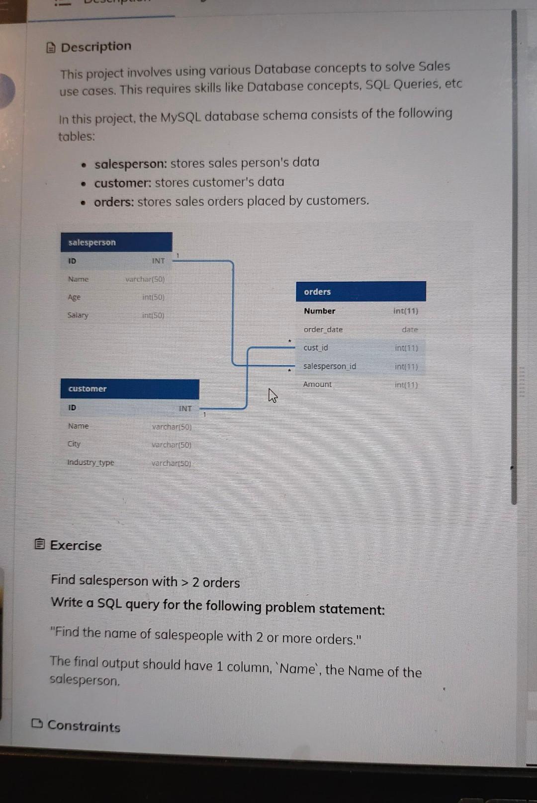  solve fast D Description This project involves using various Database concepts