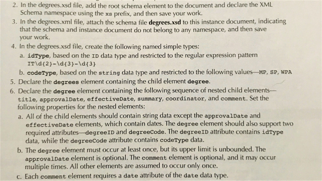 2. In the degrees.xsd file, the root schema element to the