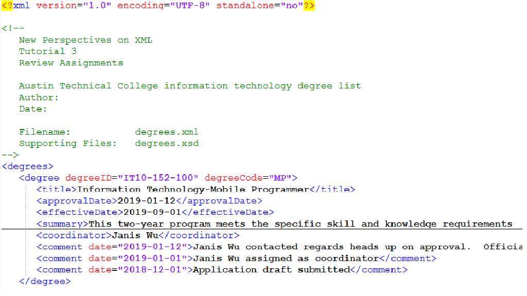 document and declare the XML Schema namespace using the xs prefix, and