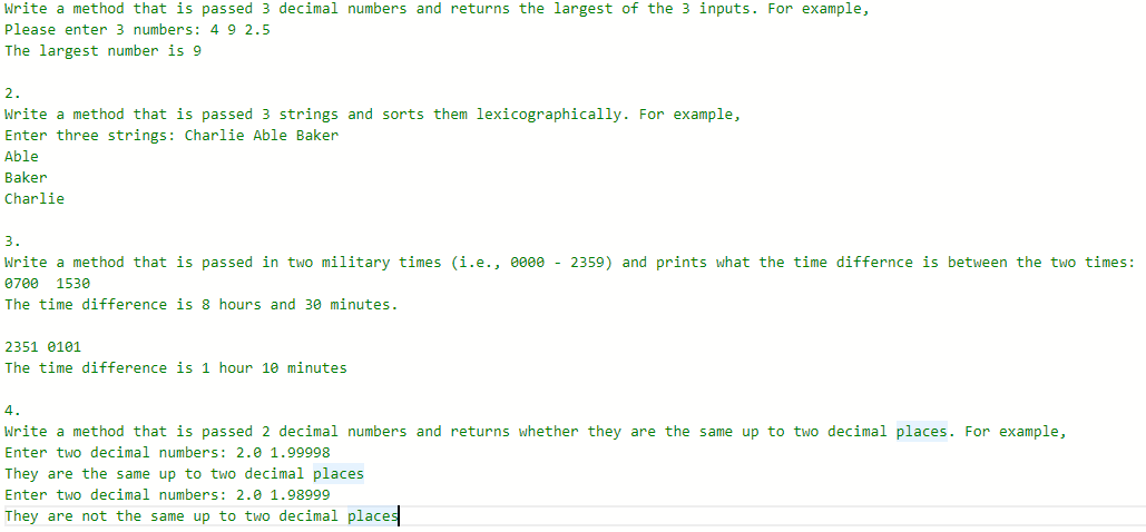 Could you please write a basic java program for question 4. Thanks