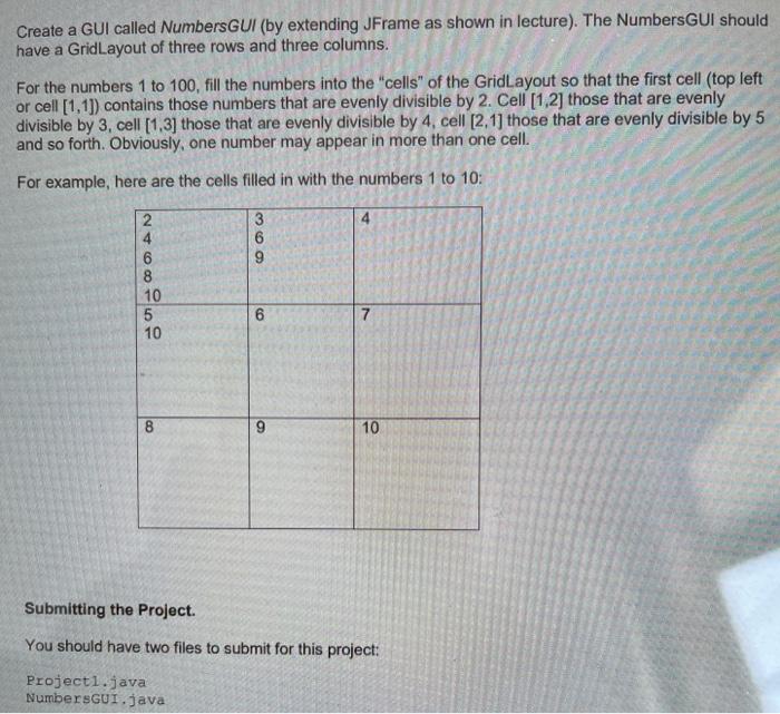  Create a GUI called NumbersGUI (by extending JFrame as shown in