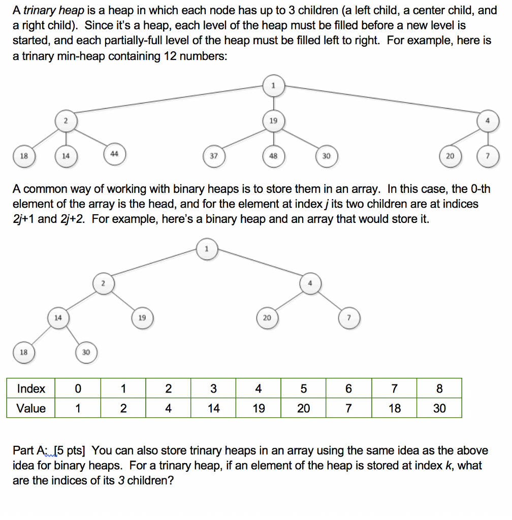  A trinary heap is a heap in which each node has