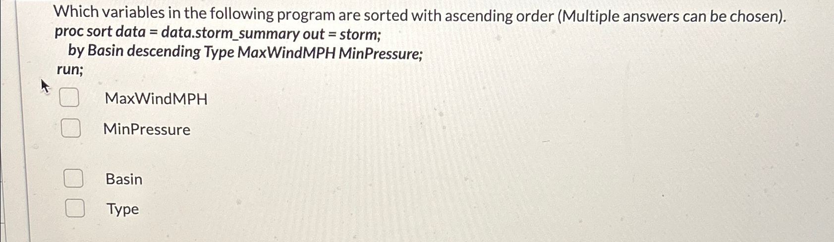  Which variables in the following program are sorted with ascending order