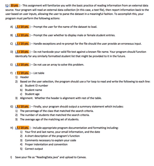  Java ,please L (20 pts.)- This assignment will familiarize you with