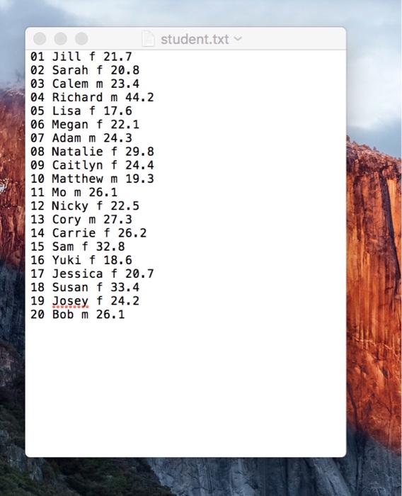 program will read an external data collection (in this case, a text