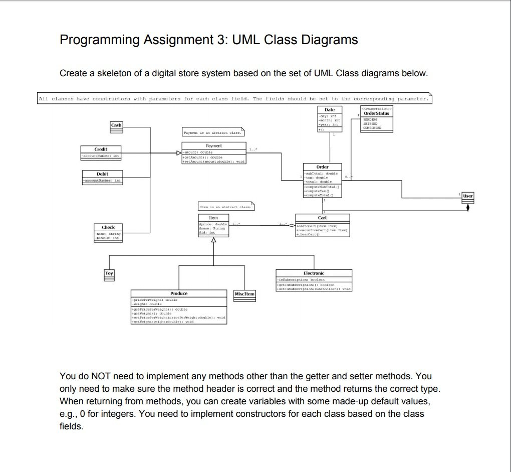 Programming language is Java Programming Assignment 3: UML Class Diagrams Create a