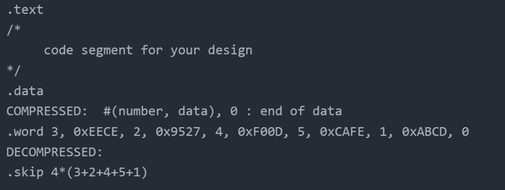 Design the program to decompress the data sequence saved in the .data